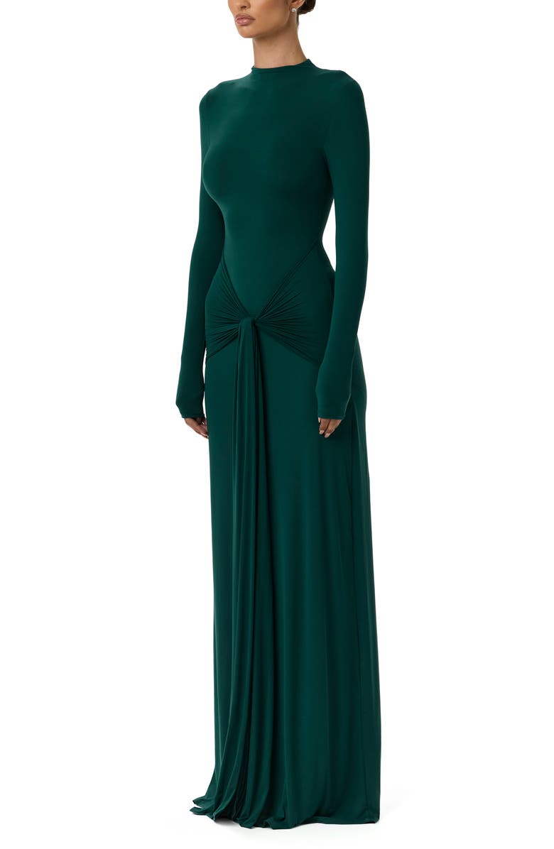 Naked Wardrobe Draped Tie Turtleneck Long Sleeve Maxi Dress, Alternate, color, Emerald