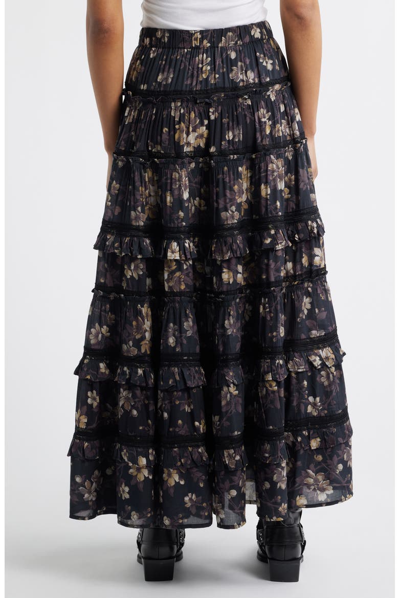 Talia Floral Print Ruffle Lace Maxi Skirt, Alternate, color, VINE BLACK