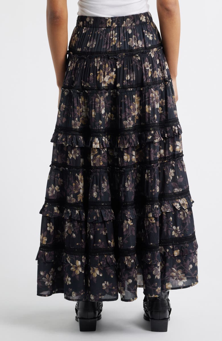 AllSaints Talia Floral Print Ruffle Lace Maxi Skirt, Alternate, color, Vine Black