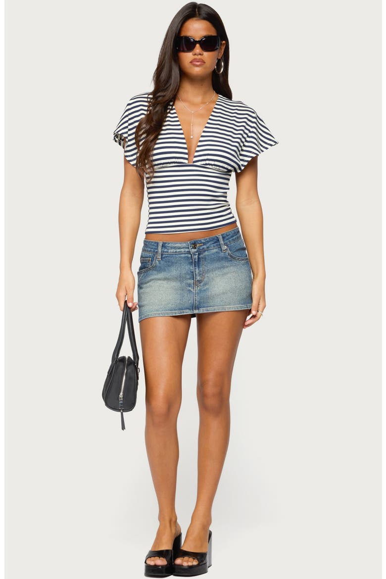 Chassidy Striped Flutter Sleeve Top, Alternate, color, BLUE-AND-CREAM