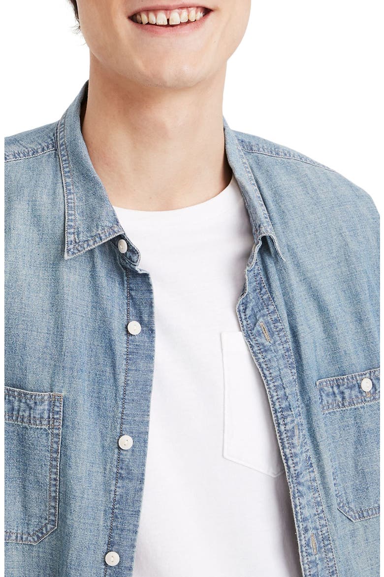 Perfect Short Sleeve Chambray Button-Up Shirt, Alternate, color, WINTERDALE WASH