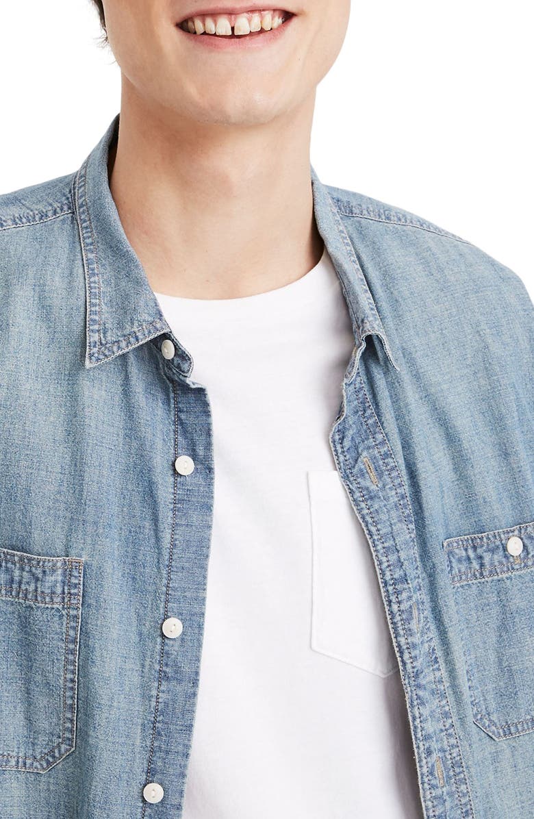 Madewell Perfect Short Sleeve Chambray Button-Up Shirt, Alternate, color, 