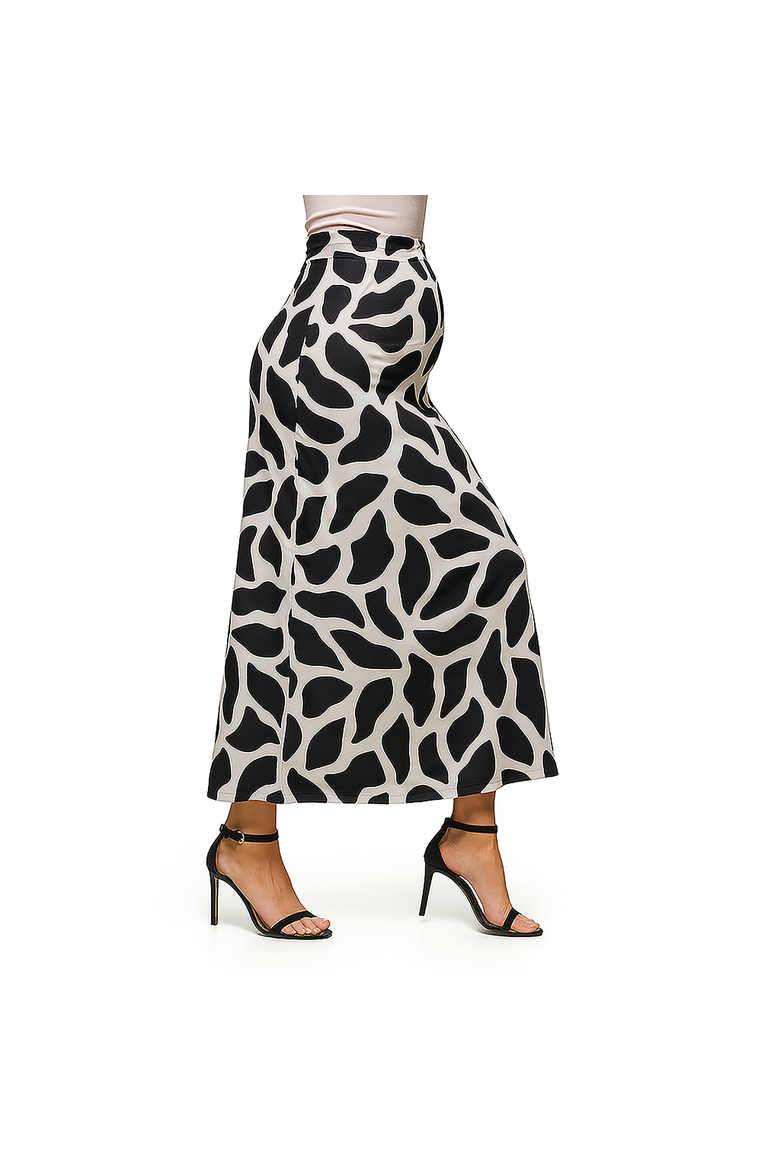 Maternity Black and White Print Elastic Waist A-Line Maxi Skirt, Alternate, color, Black Multi