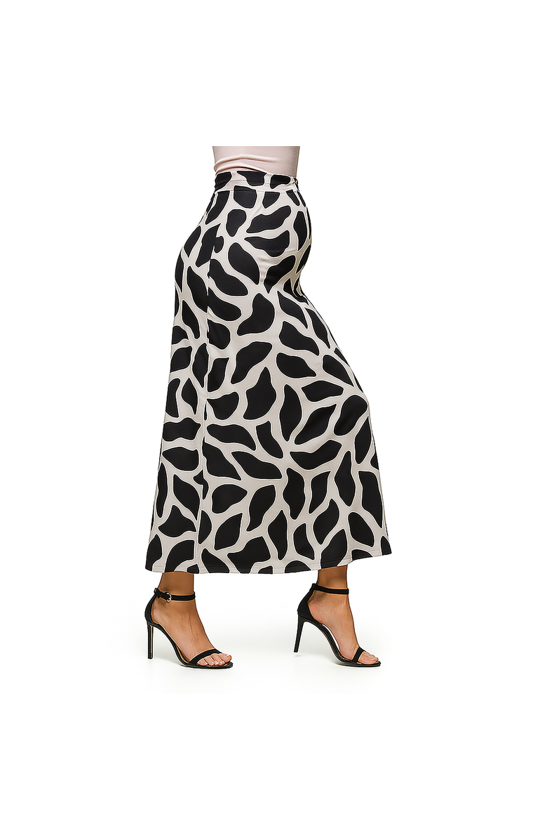 24seven Comfort Apparel Maternity Black and White Print Elastic Waist A-Line Maxi Skirt, Alternate, color, Black Multi