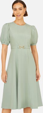 Yumi Buckle Detail Short Sleeve Skater Dress