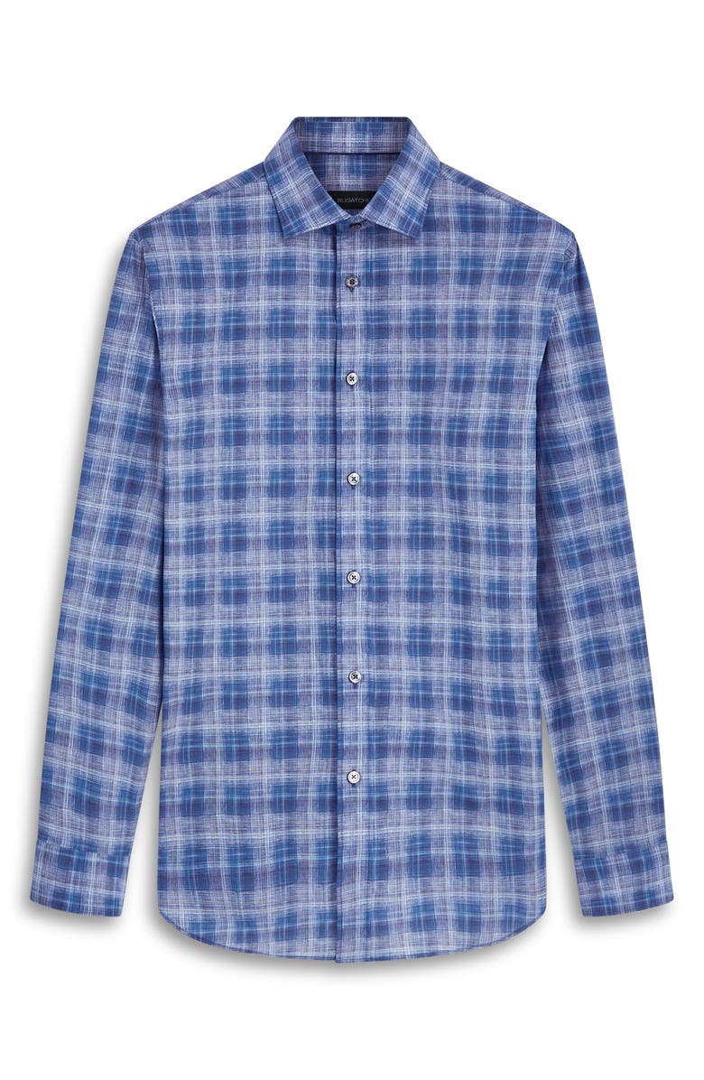 Bugatchi Shaped Fit Plaid Stretch Cotton Button-Up Shirt, Alternate, color,