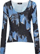 Desigual Abstract Print Rib Top