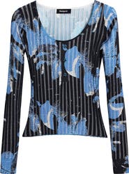 Desigual Abstract Print Rib Top