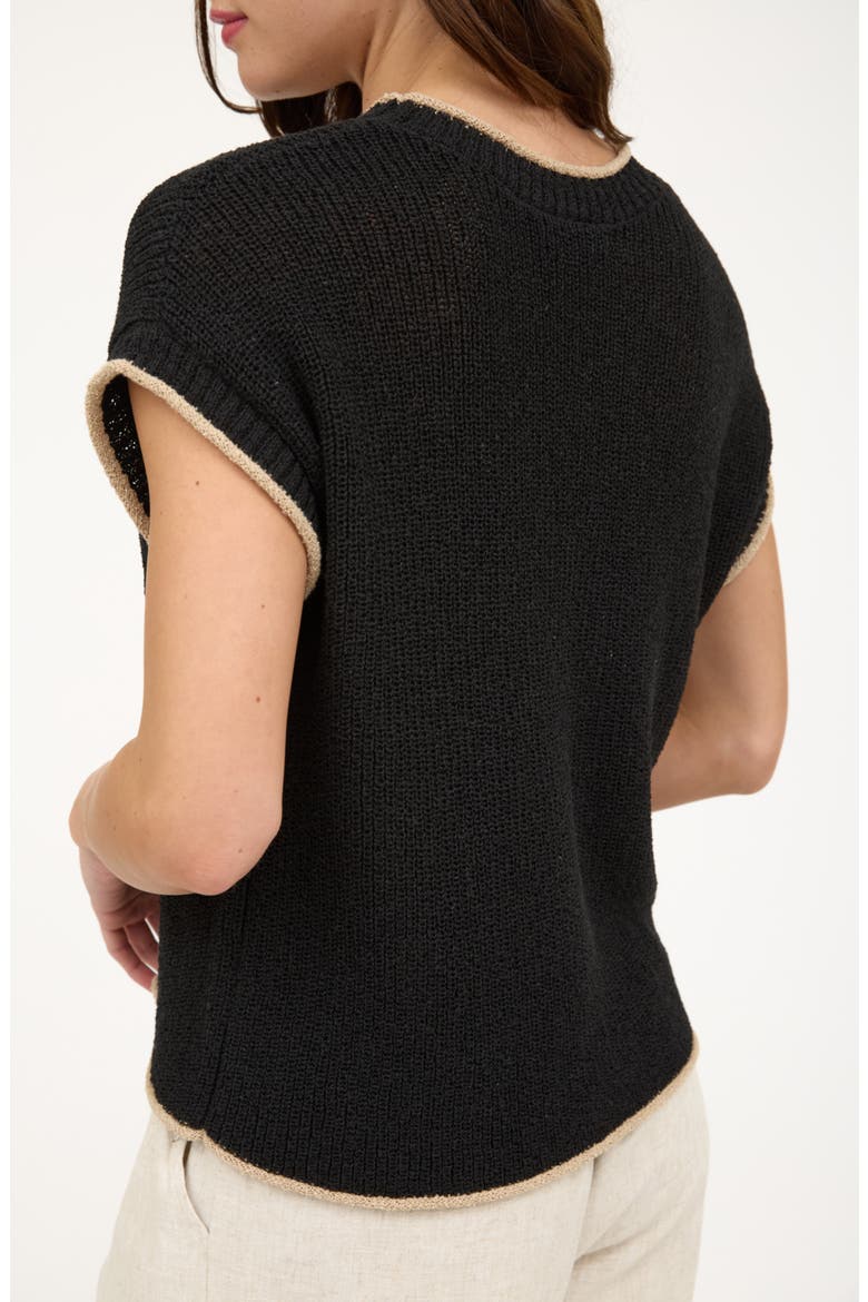 Contrast Edge Cap Sleeve Sweater, Alternate, color, BLACK