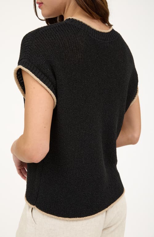 Blu Pepper Contrast Edge Cap Sleeve Sweater In Black