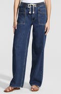 Lands' End Lightweight Denim High Rise Relaxed Straight Pull On Pocket Jeans