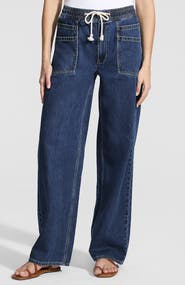 Lands' End Lightweight Denim High Rise Relaxed Straight Pull On Pocket Jeans