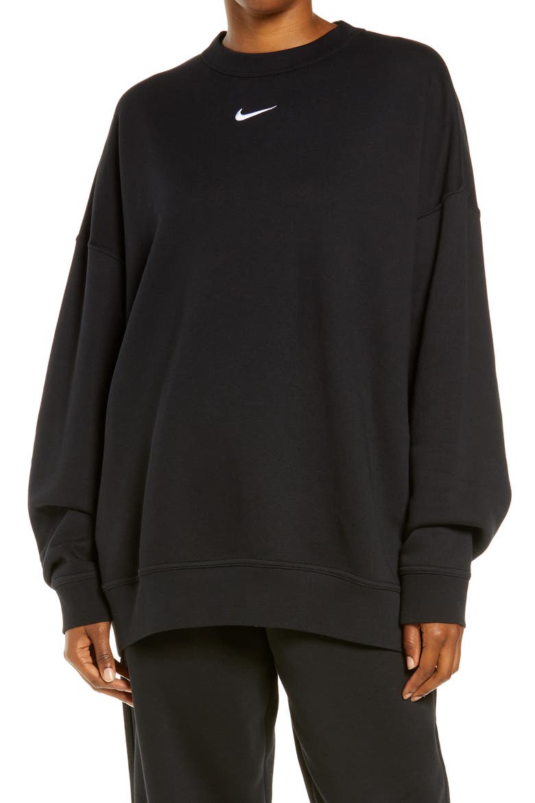 Sportswear Collection Essentials Oversize Fleece Crew Sweatshirt, Main, color, BLACK/ WHITE