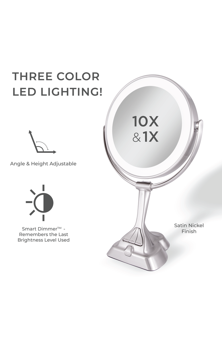 Zadro Lighted Makeup Mirror with 10X/1X Magnification & Smart Dim Controls, Alternate, color, Satin Nickel