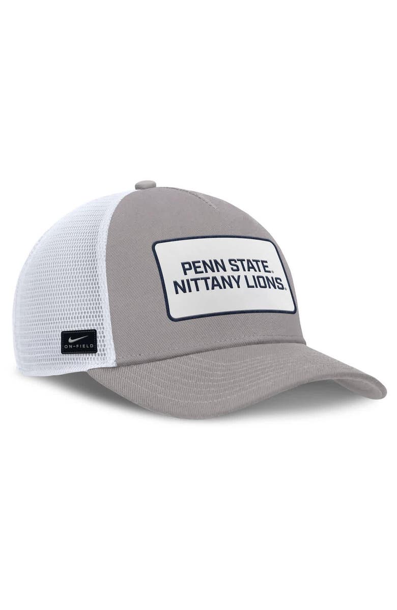 Nike Men's Nike Gray/White Penn State Nittany Lions 2025 On-Field Rise Patch Trucker Adjustable Hat, Alternate, color, Gray