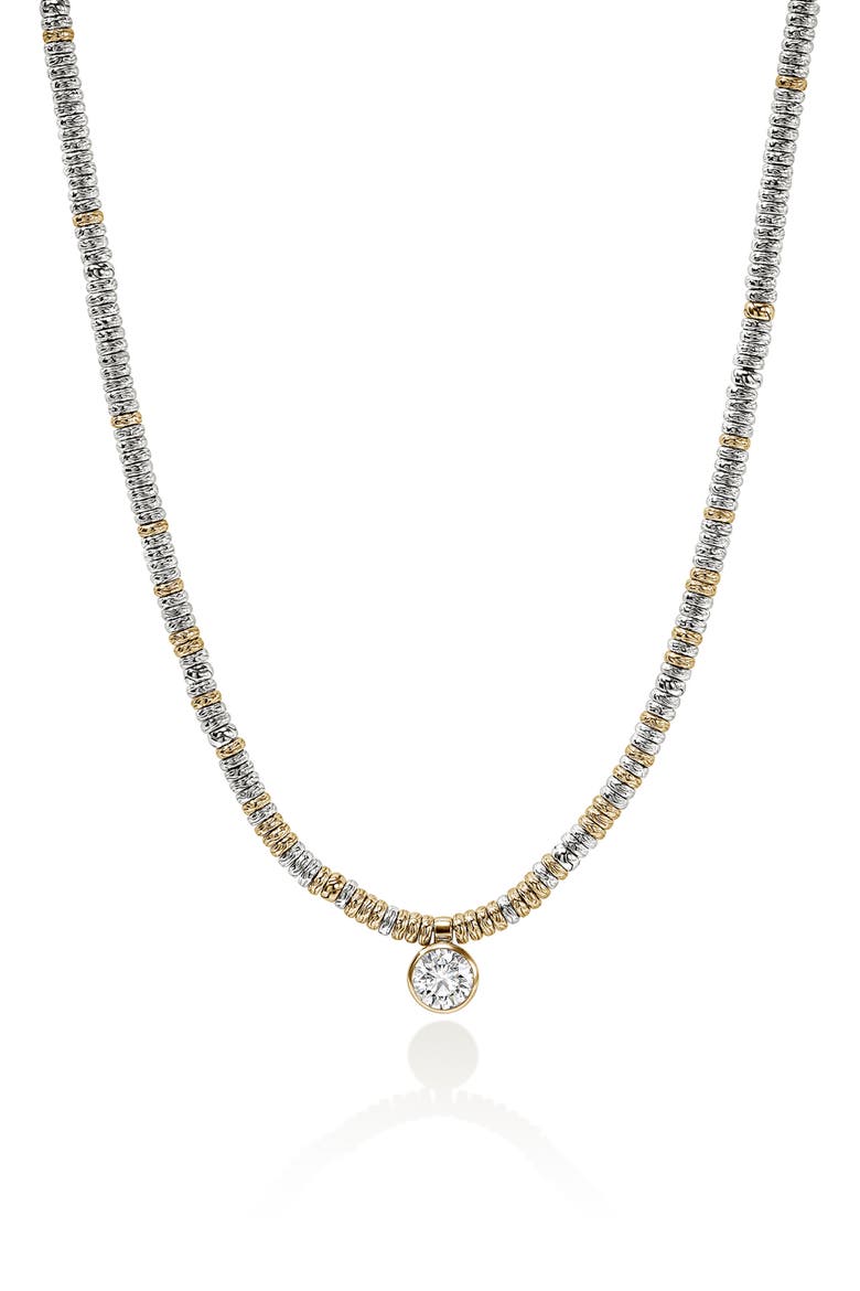 JH Lovestruck Sterling Silver & 14k Gold Lab Grown Diamond Heishi Pendant Necklace, Main, color, SILVER AND GOLD
