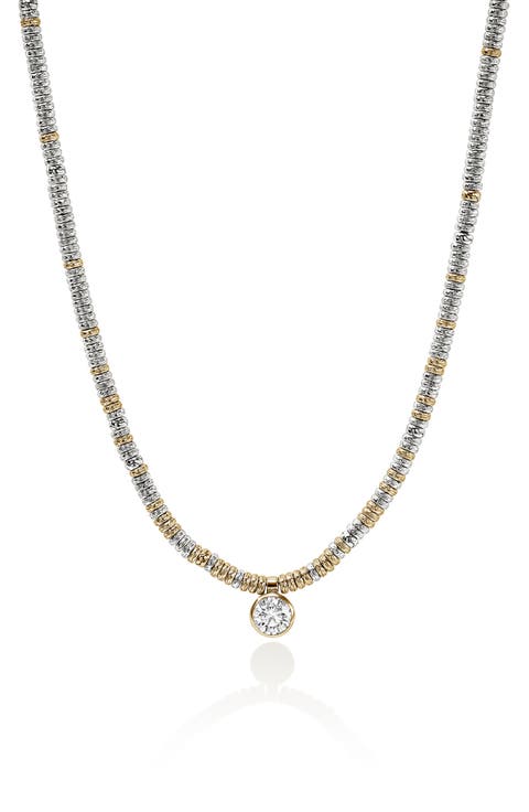 JH Lovestruck Sterling Silver & 14k Gold Lab Grown Diamond Heishi Pendant Necklace