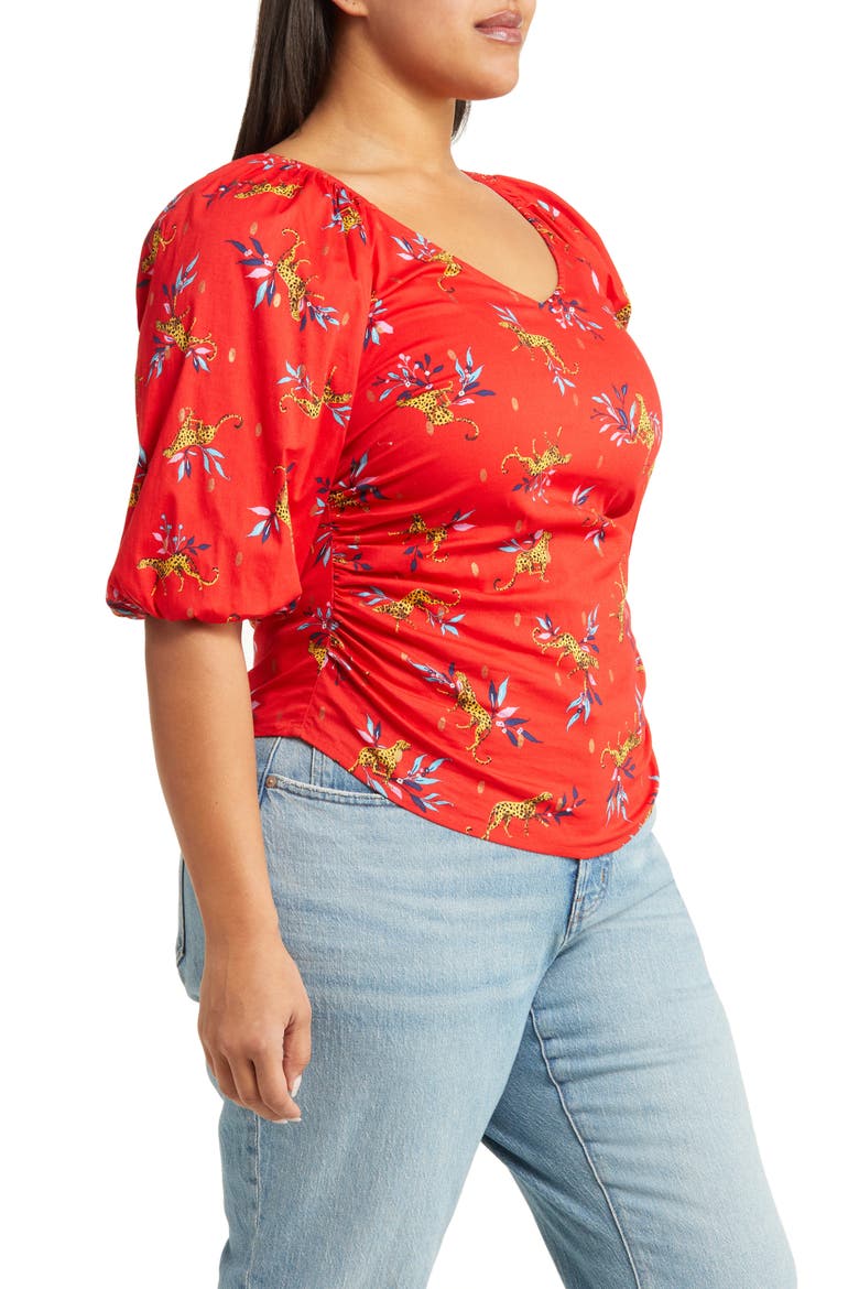 Elsa Floral Print Stretch Organic Cotton Top, Alternate, color, LUCKY CHEETAH POPPY RED