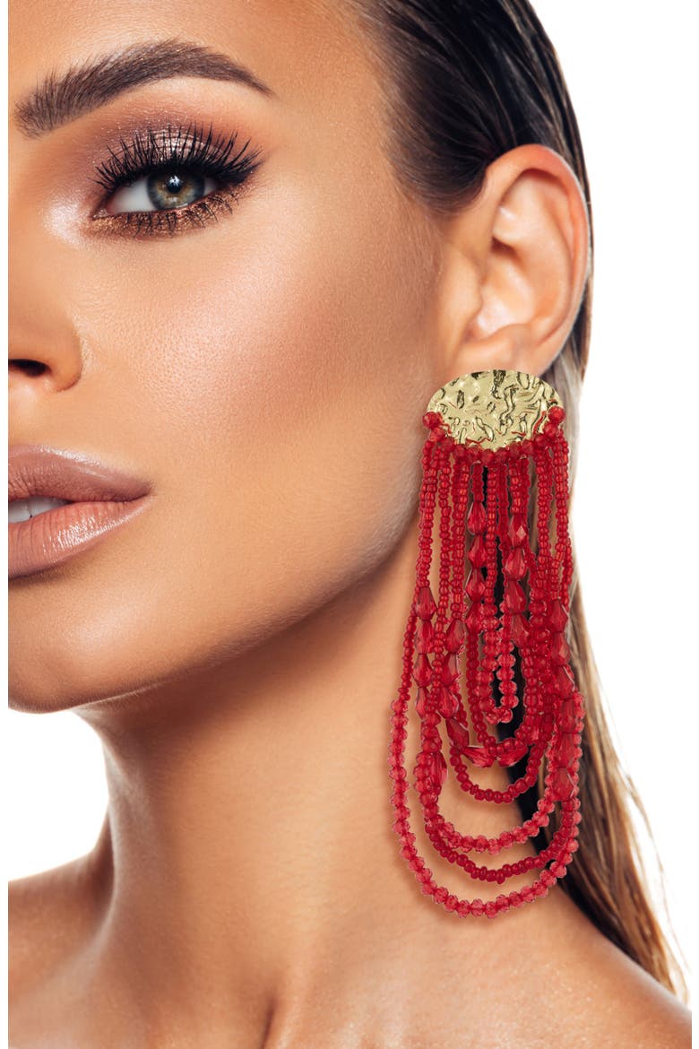 Beaded Fringe Drop Earrings, Alternate, color, GOLD/RED