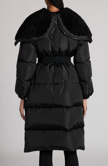 MONCLER 2024/25秋冬 ロゴ付き ロングダウンジャケットBRUNEAUX Moncler Bruneaux Down Coat with Faux Shearling Trim | Nordstrom