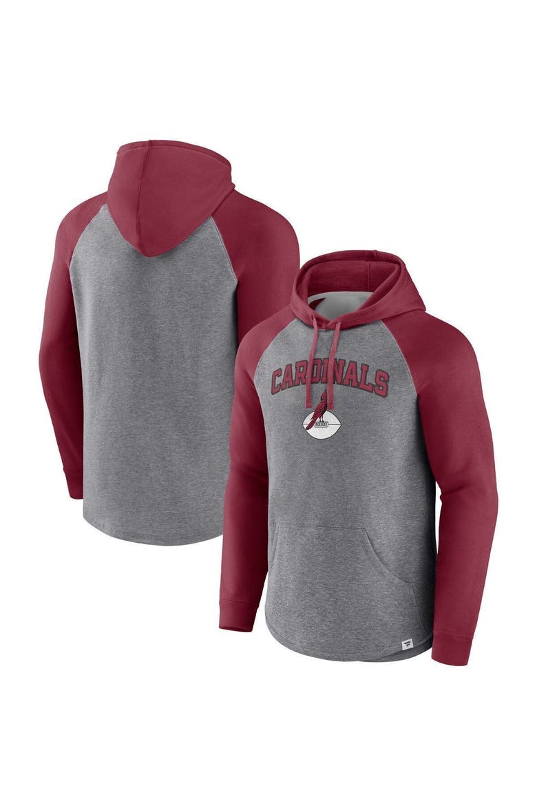 Men's Fanatics Branded Heathered Gray/Cardinal Arizona Cardinals By Design Raglan Pullover Hoodie, Main, color, Heather Gray