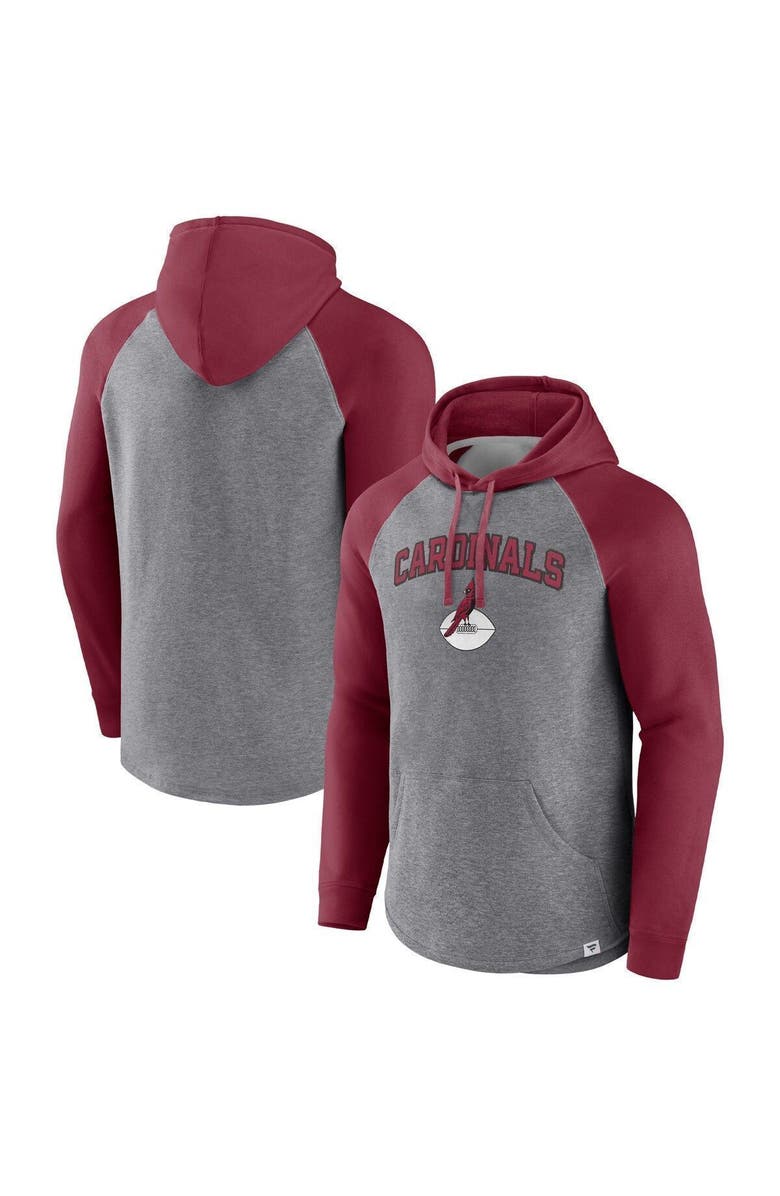FANATICS Men's Fanatics Branded Heathered Gray/Cardinal Arizona Cardinals By Design Raglan Pullover Hoodie, Main, color, Heather Gray