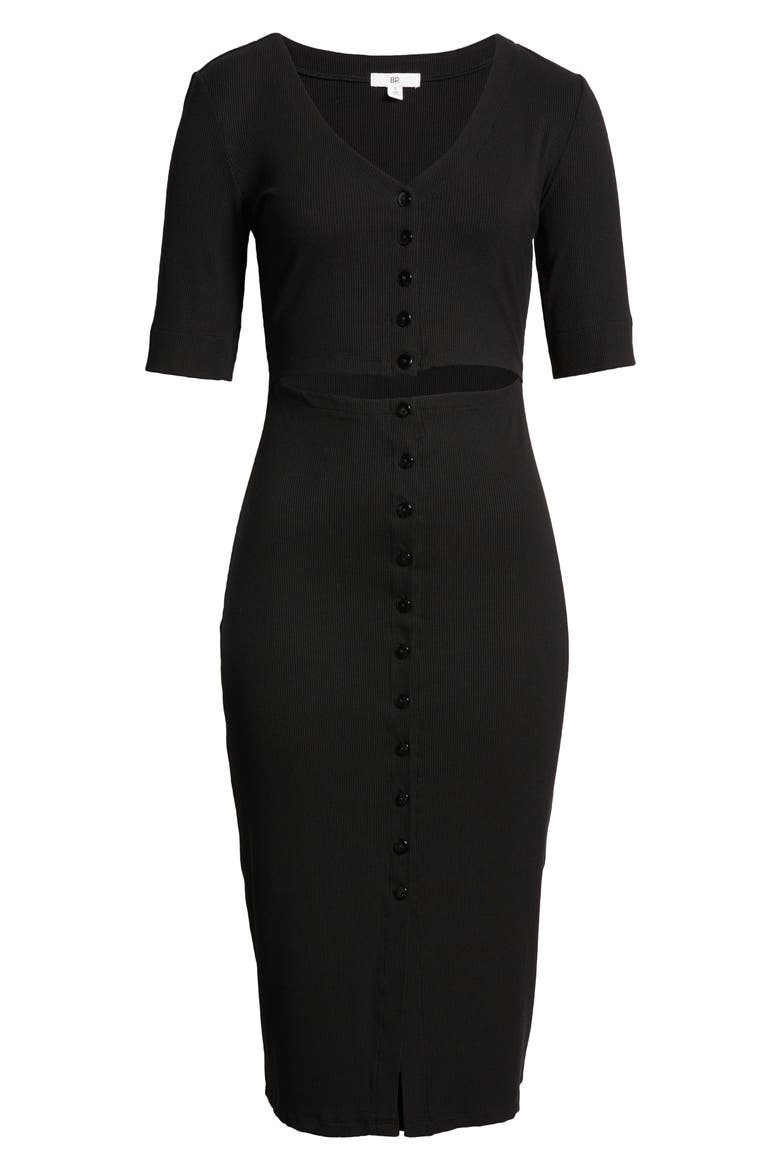Cutout Rib Dress, Alternate, color, BLACK
