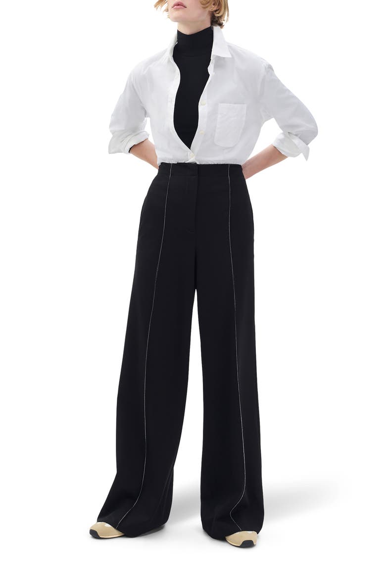 Irina Contrast Stitch Straight Leg Pants, Alternate, color, BLACK
