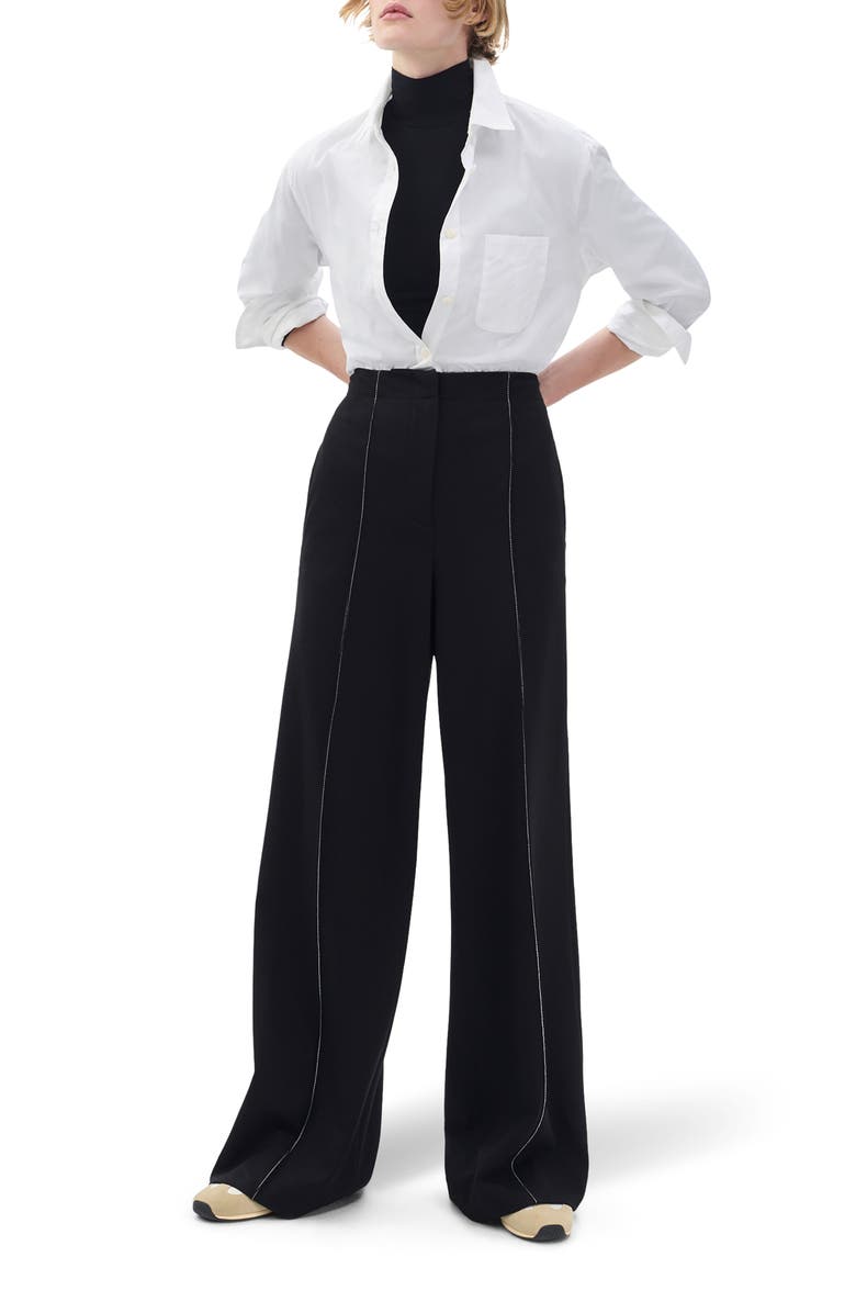 rag & bone Irina Contrast Stitch Straight Leg Pants, Alternate, color, Black