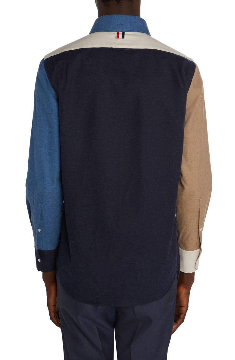 Thom Browne Colorblock Straight Fit Cotton Button-Down Shirt, Alternate, color,