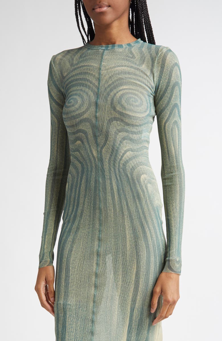 Jean Paul Gaultier Spiral Long Sleeve Mesh Dress, Alternate, color, 