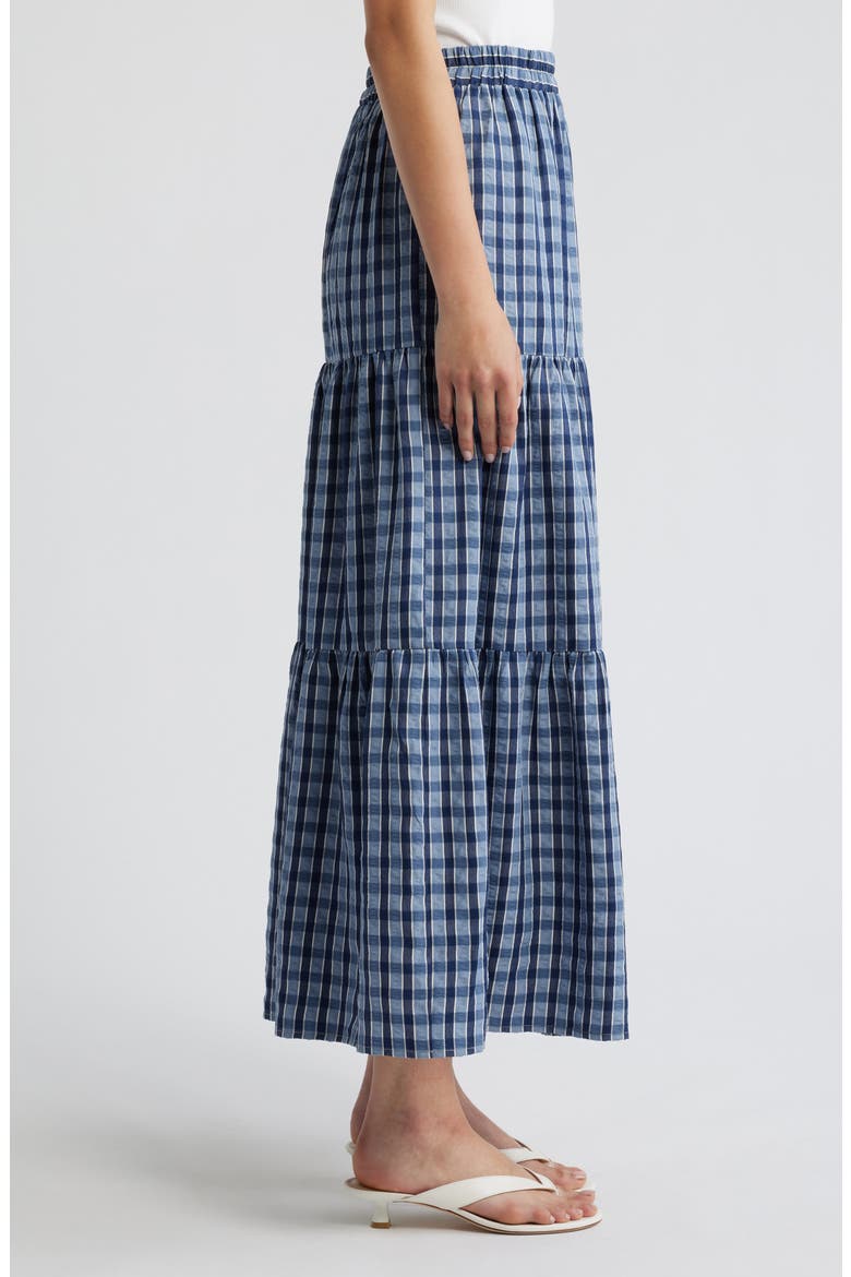 Rockwell Check Tiered Midi Skirt, Alternate, color, NAVY CHECK