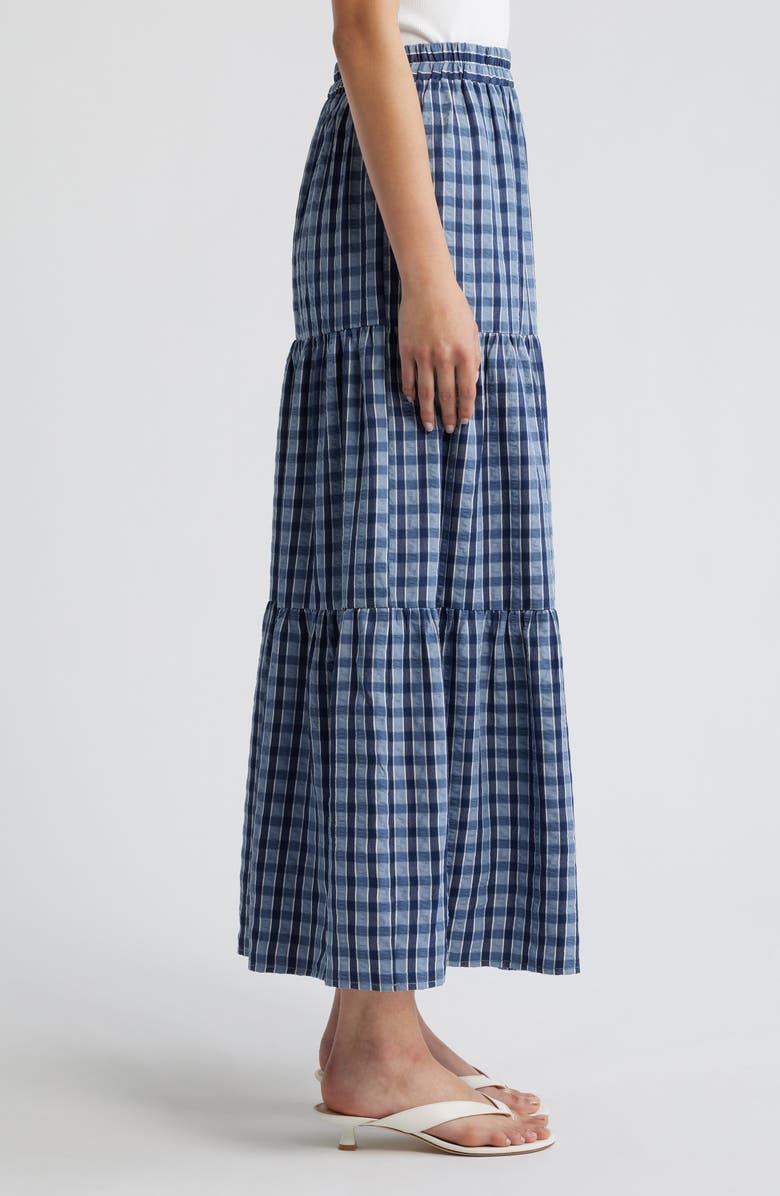 Princess Polly Rockwell Check Tiered Midi Skirt, Alternate, color, Navy Check