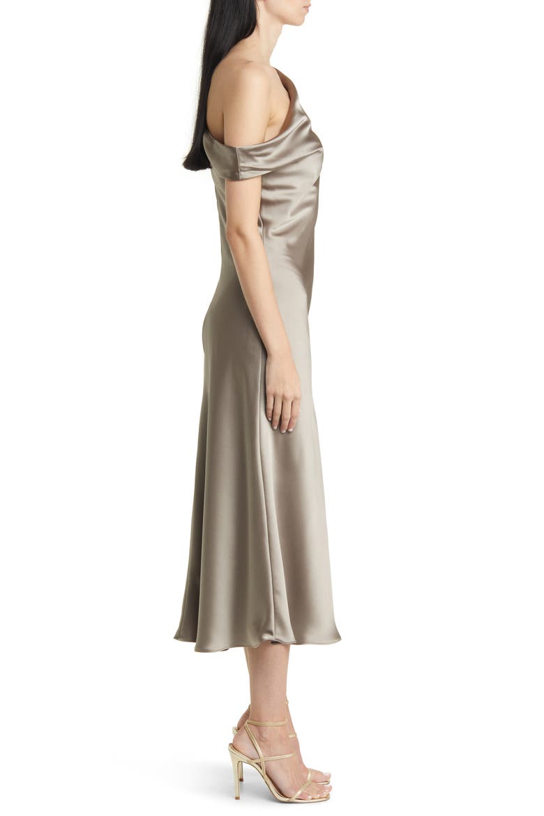 One-Shoulder Satin Midi Dress, Alternate, color, MOCHA