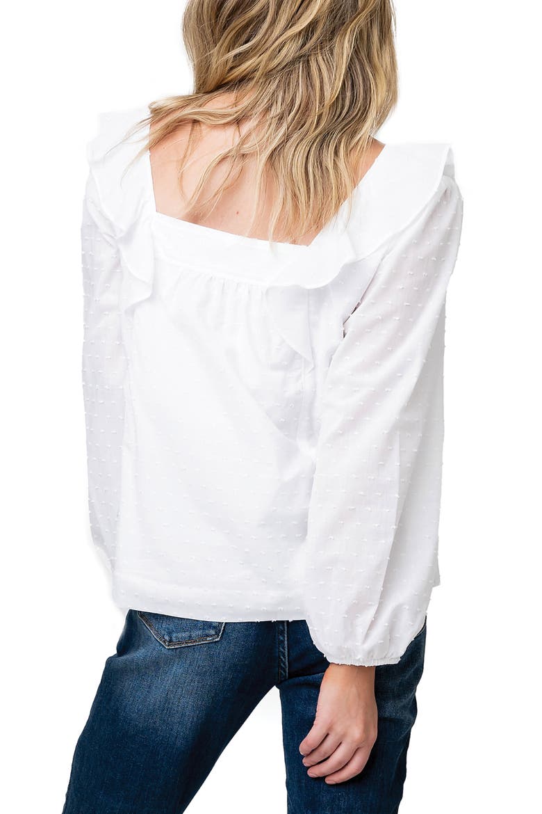 Square Ruffle Neck Long Puff Sleeve Pin Dot Blouse, Alternate, color, WHITE