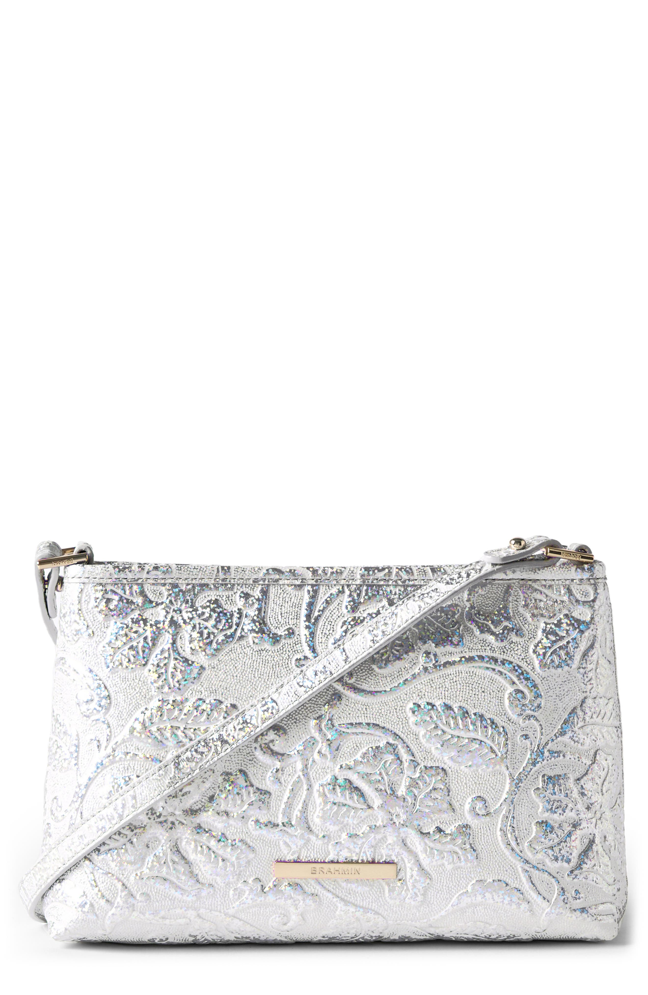 Brahmin Lorelei Snowflake Embossed Leather Shoulder Bag in Chrome 