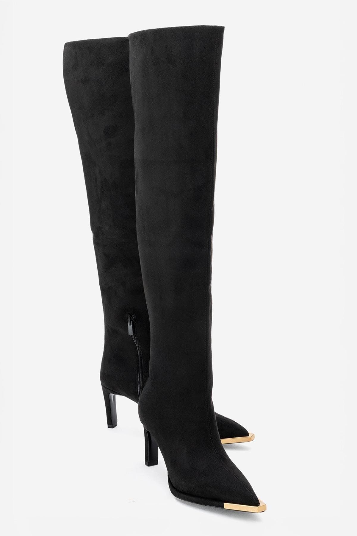 Vody Over The Knee Zip Stiletto Boot, Alternate, color, Black Suede Faux Leather