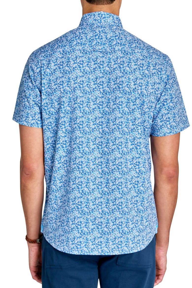 Micro Floral Short Sleeve Shirt, Alternate, color, BLUE