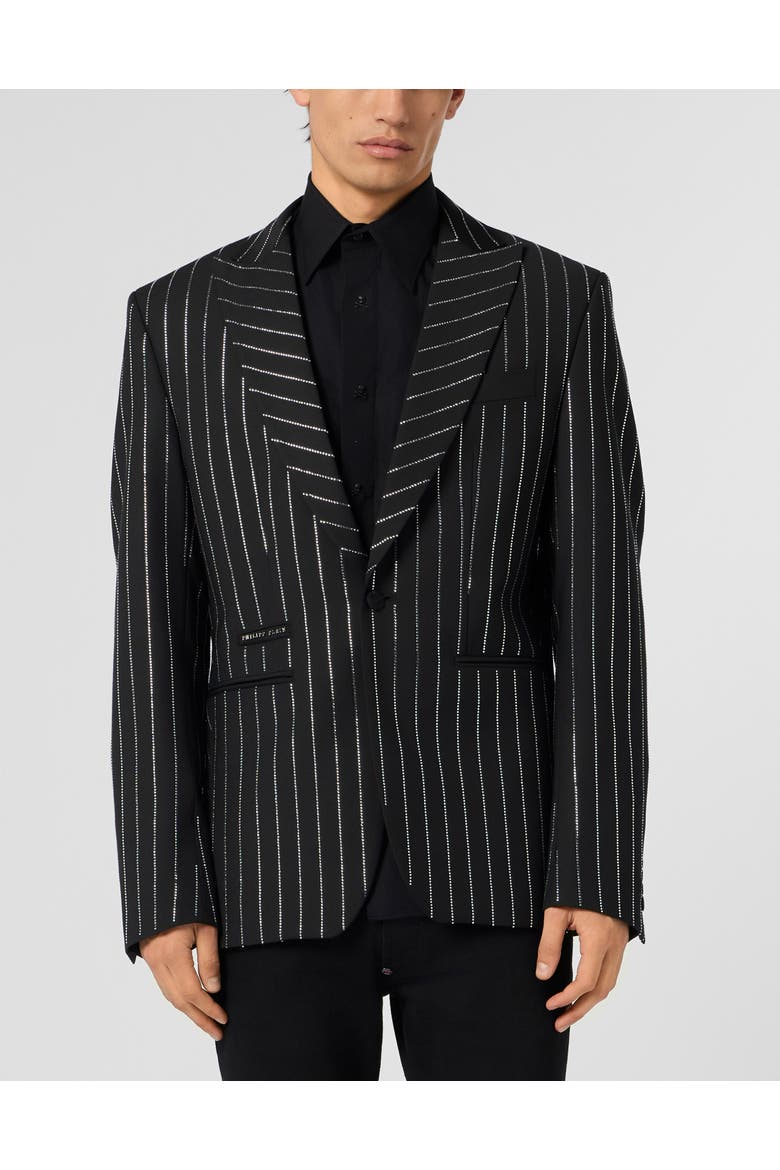 Jacquard Blazer Lord Fit Strass Men, Main, color, black