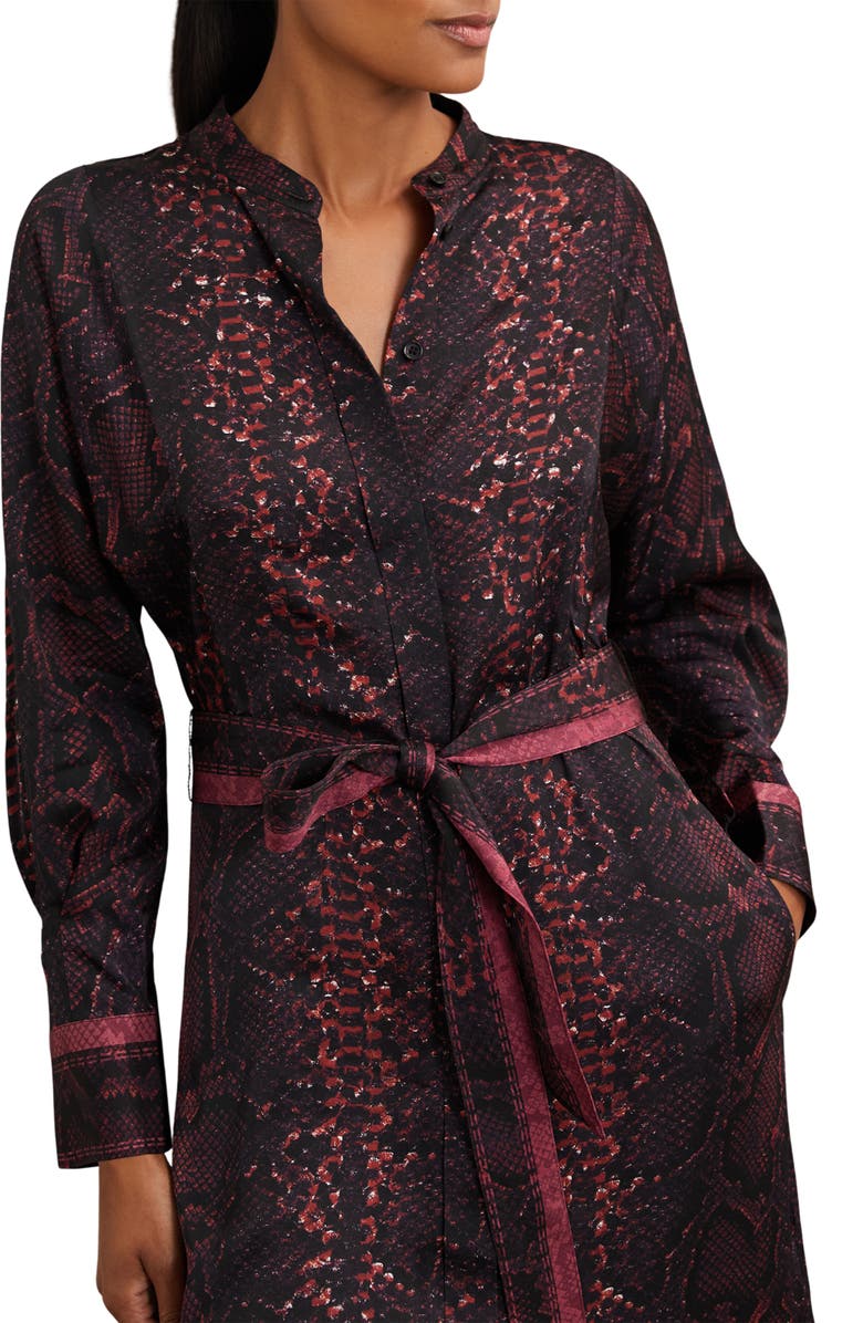 Reiss Daria Print Tie Waist Maxi Dress, Alternate, color, Burgundy/ Black