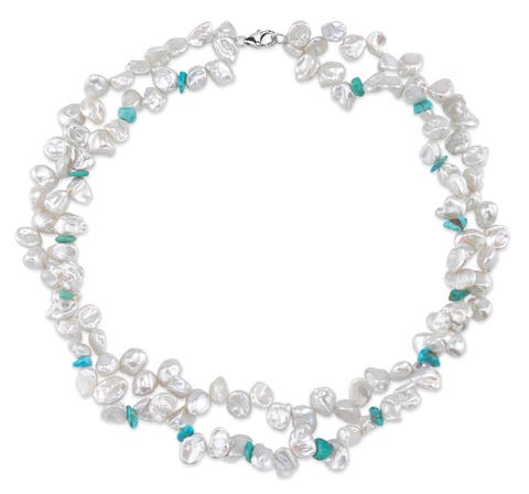 9-10mm Double Twisted White Freshwater Keshi Pearl Necklace