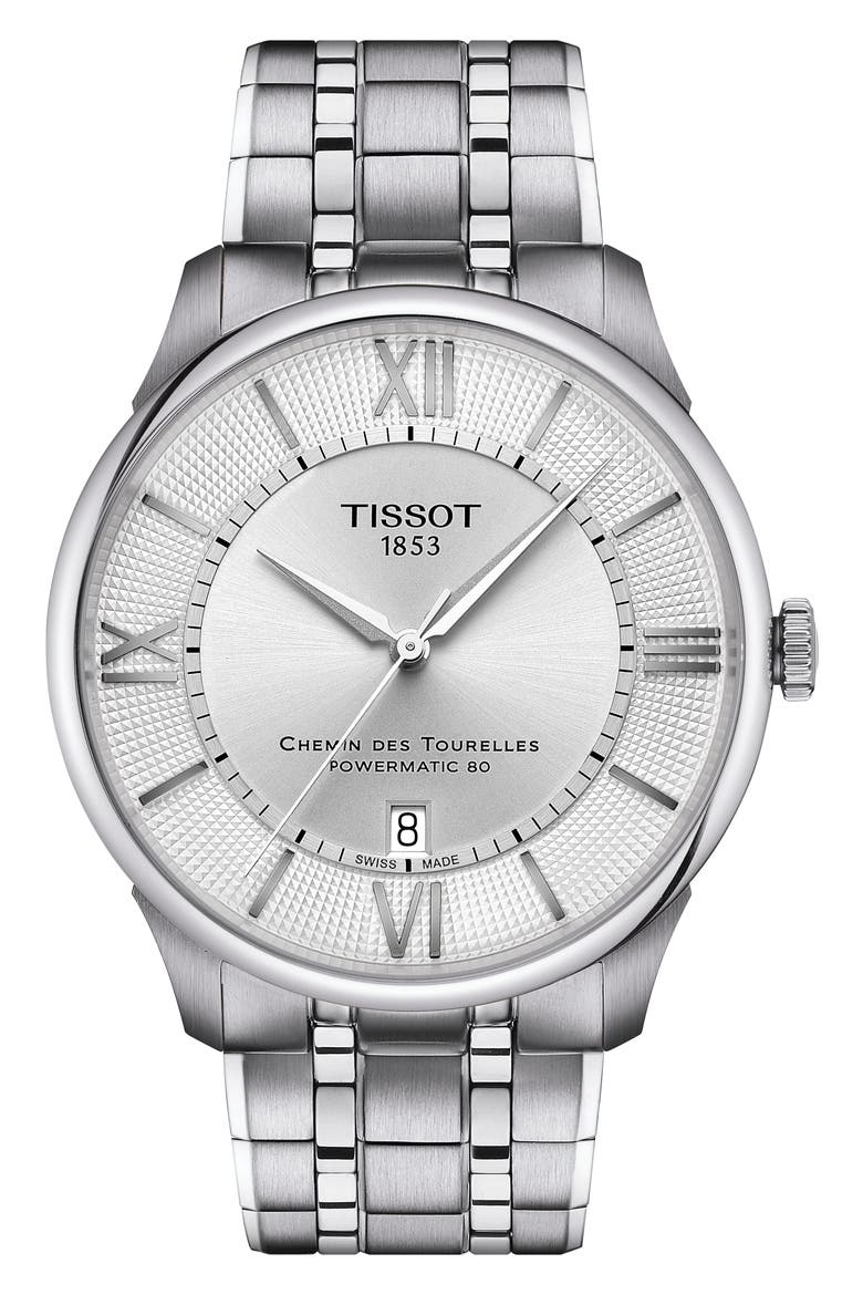 Chemin des Tourelles Powermatic 80 Bracelet Watch, 42mm, Main, color, SILVER