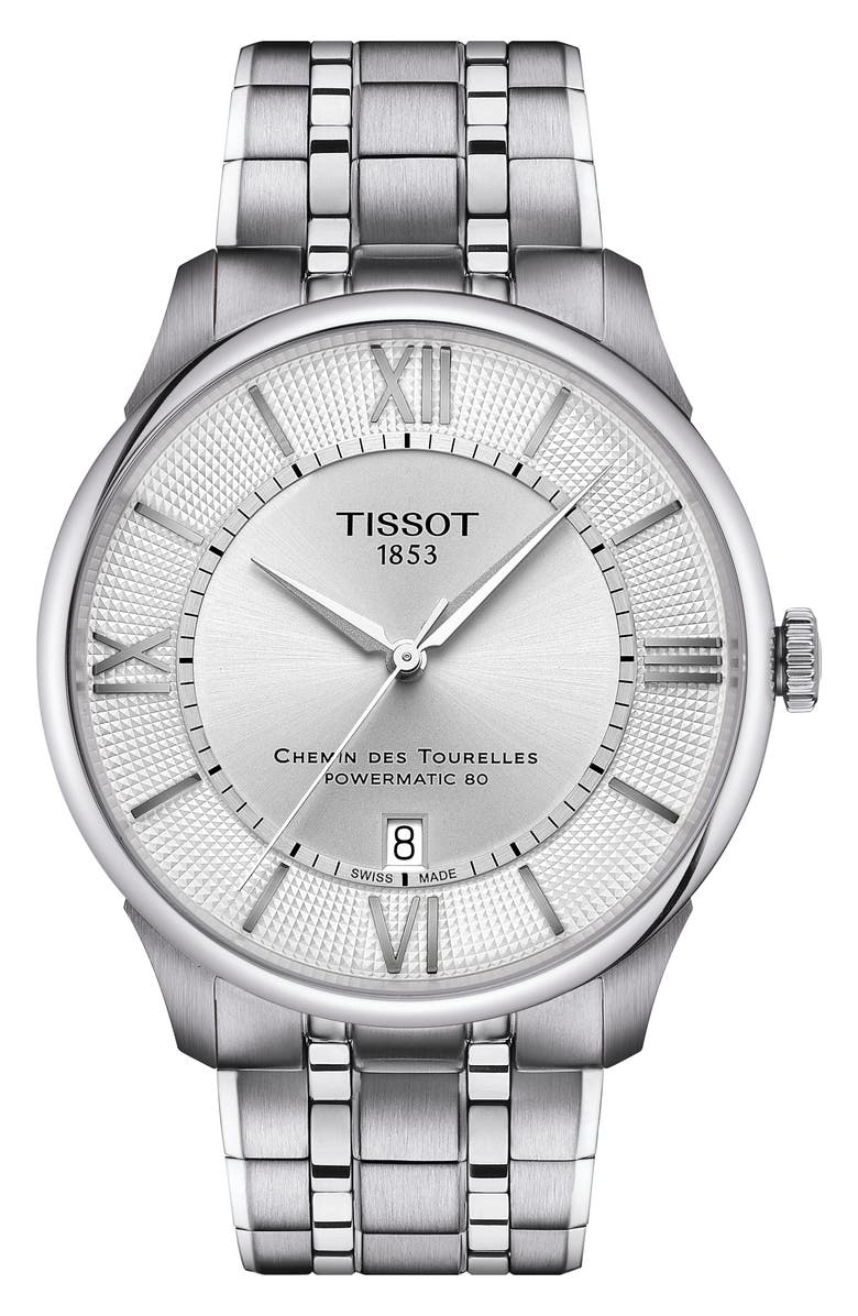 Tissot Chemin des Tourelles Powermatic 80 Bracelet Watch, 42mm, Main, color, Silver