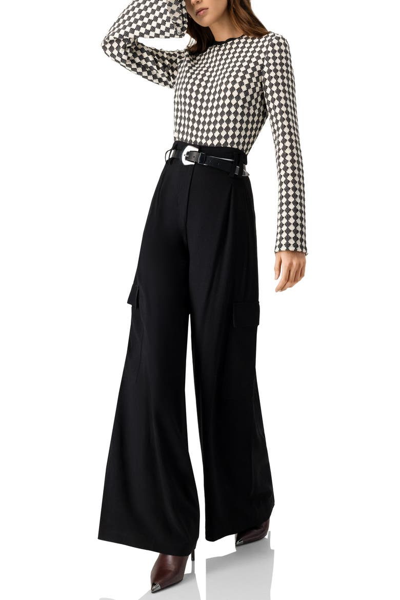 Geometric Pattern Sheer Long Sleeve Top, Alternate, color, Natural