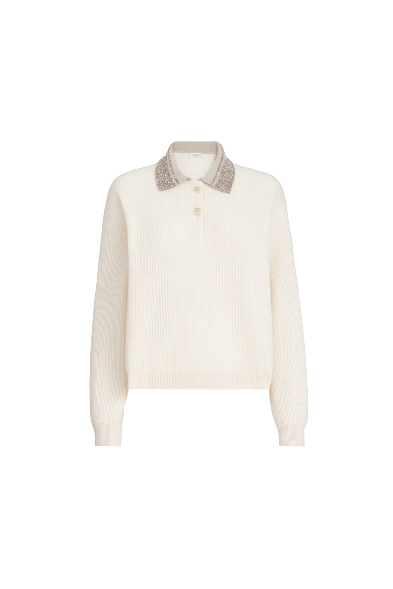 Polo with dazzling collar, Alternate, color, Beige