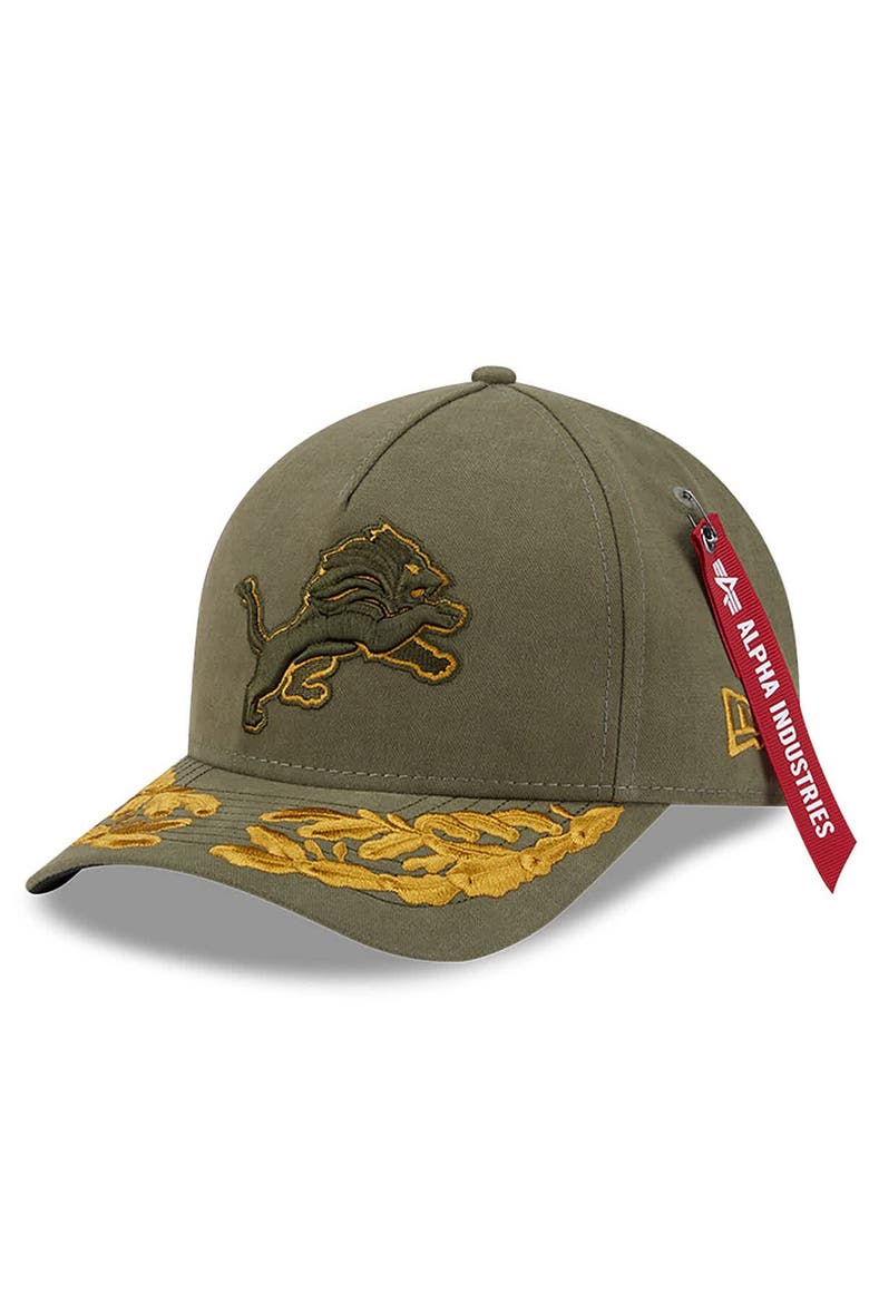 Men's New Era x Alpha Industries  Olive Detroit Lions A-Frame 9FORTY Adjustable Hat, Main, color, Olive