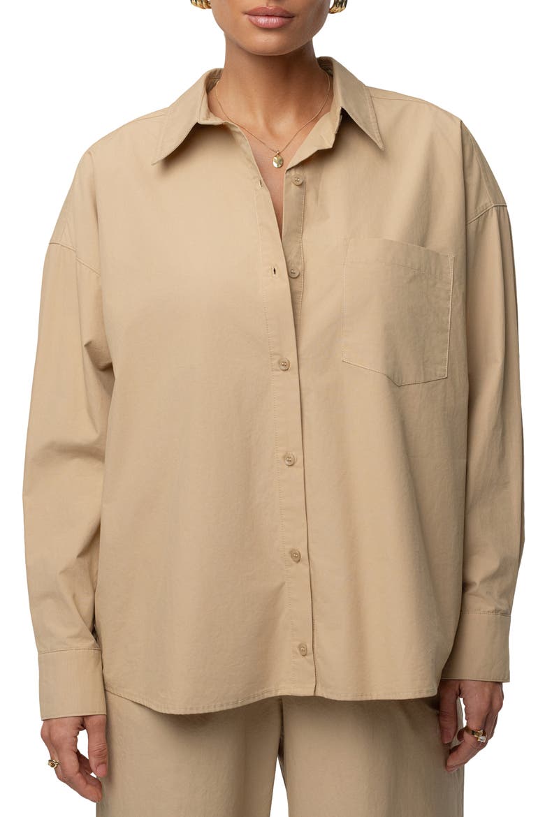 Leon Oversize Cotton Poplin Button-Up Shirt, Main, color, BEIGE