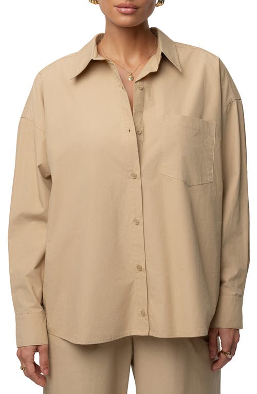 Jluxlabel Leon Oversize Cotton Poplin Button-up Shirt In Brown