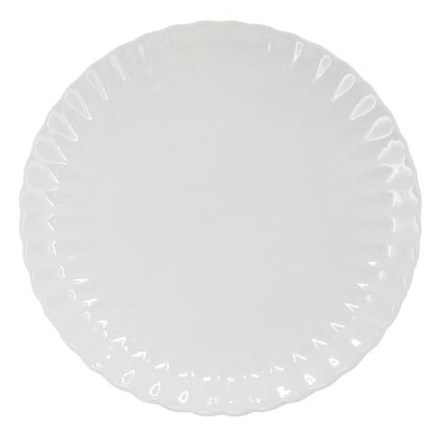 Elama Jane 16 Piece Scalloped Double Bowl Porcelain Dinnerware Set In White