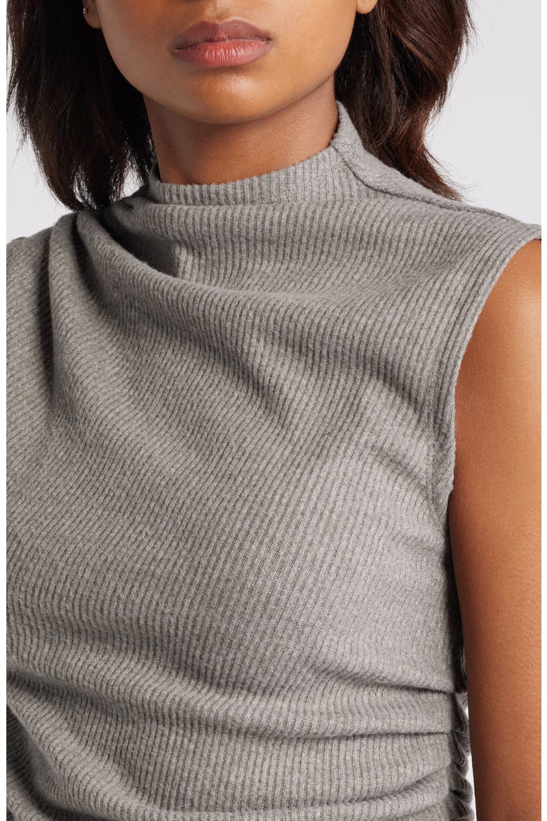 Asymmetric Ruched Sleeveless Mock Neck Knit Top, Alternate, color, HEATHER PUTTY